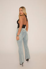 Black Slinky Plunge Halter Top - Aino