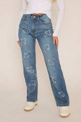 Blue Denim Frayed Cross Jeans - Fenella