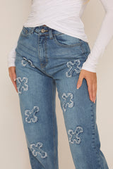 Blue Denim Frayed Cross Jeans - Fenella