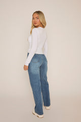 Blue Denim Frayed Cross Jeans - Fenella