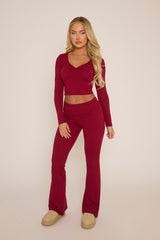 Wine Wrap Front Top and Trouser Lounge Co-ord - Helmi