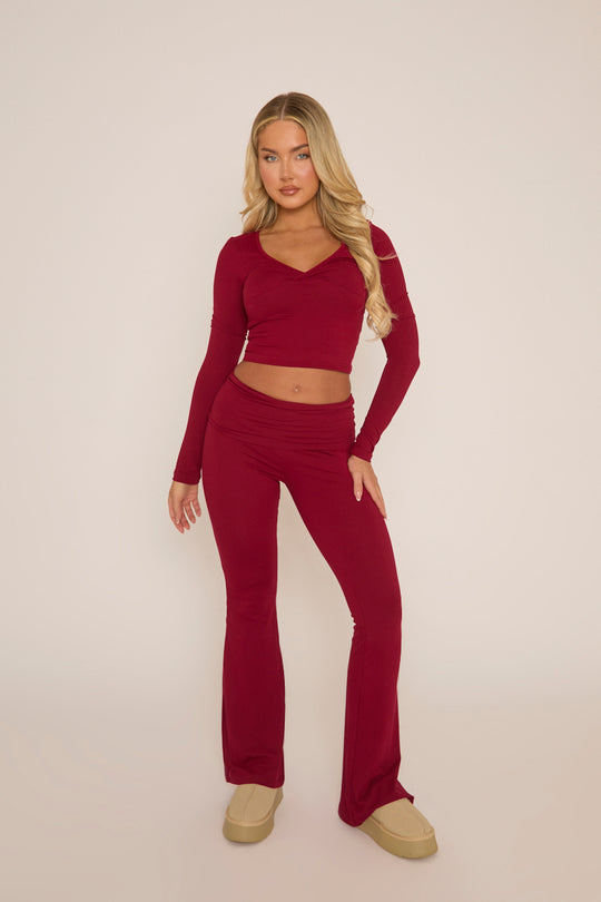 Wine Wrap Front Top and Trouser Lounge Co-ord - Helmi