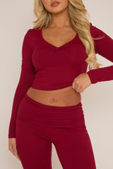 Wine Wrap Front Top and Trouser Lounge Co-ord - Helmi