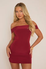 Wine Slinky Twist Bandeau Mini Dress - Alexa
