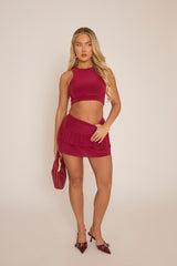 Wine Racer Crop Top and Frill Mini Skirt Co-ord Set- Anneliese