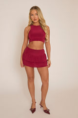 Wine Racer Crop Top and Frill Mini Skirt Co-ord Set- Anneliese