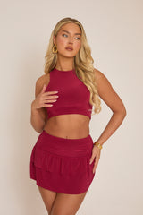 Wine Racer Crop Top and Frill Mini Skirt Co-ord Set- Anneliese