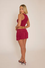 Wine Racer Crop Top and Frill Mini Skirt Co-ord Set- Anneliese