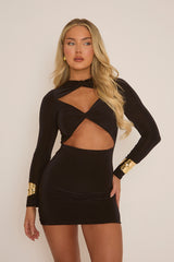 Black Slinky Twist Cut Out Mini Dress - Miranda