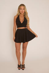 Black Slinky Halter Top and Mini Skirt Co-Ord - Chiara