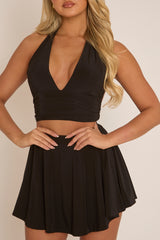 Black Slinky Halter Top and Mini Skirt Co-Ord - Chiara