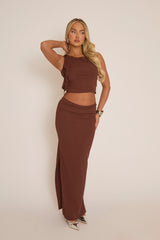 Chocolate Ruffle Top and Maxi Skirt Co-ords - Lavinia