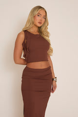 Chocolate Ruffle Top and Maxi Skirt Co-ords - Lavinia