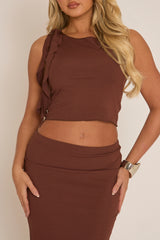 Chocolate Ruffle Top and Maxi Skirt Co-ords - Lavinia