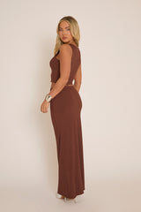 Chocolate Ruffle Top and Maxi Skirt Co-ords - Lavinia