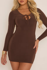 Chocolate Slinky Cut Out Mini Dress - Delia