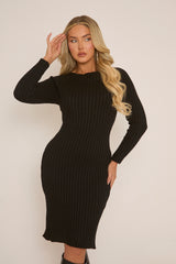 Black Open Twist Back Midi Bodycon Jumper Dress - Karrah