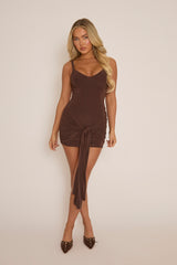 Chocolate Tie Detail Strappy Mini Dress - Bonnie