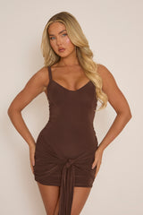 Chocolate Tie Detail Strappy Mini Dress - Bonnie
