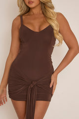 Chocolate Tie Detail Strappy Mini Dress - Bonnie