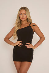 Black One Shoulder Strap Mini Dress - Shelby