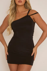 Black One Shoulder Strap Mini Dress - Shelby
