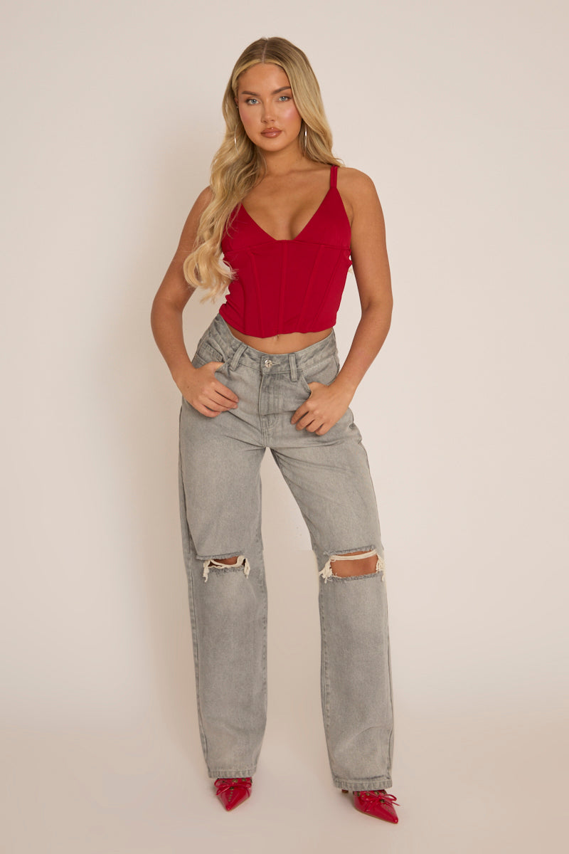 Wine Strappy Corset Top - Tamsin