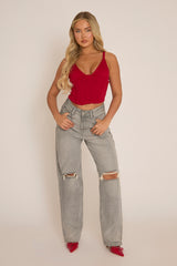 Wine Strappy Corset Top - Tamsin