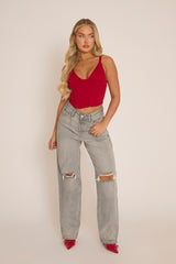 Wine Strappy Corset Top - Tamsin