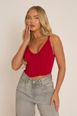 Wine Strappy Corset Top - Tamsin