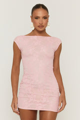 Pink Lace Boat Neck Backless Bodycon Mini Dress - Mollie