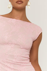 Pink Lace Boat Neck Backless Bodycon Mini Dress - Mollie