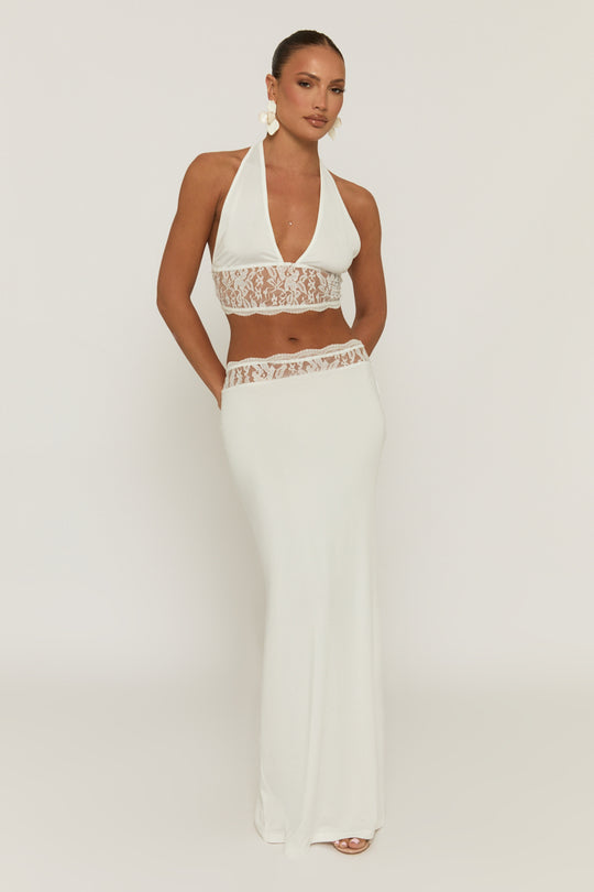 White Lace Detail Top and Maxi Skirt Co-ord Set - Karlie
