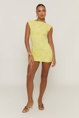 Yellow Lace Boat Neck Backless Bodycon Mini Dress - Mollie