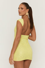 Yellow Lace Boat Neck Backless Bodycon Mini Dress - Mollie