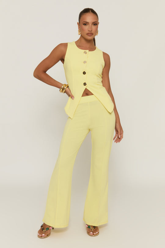 Butter Yellow Gold Button Waistcoat And Wide Leg Trouser Co-ord Set - Dasha