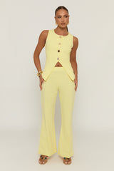 Butter Yellow Gold Button Waistcoat And Wide Leg Trouser Co-ord Set - Dasha