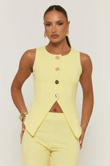 Butter Yellow Gold Button Waistcoat And Wide Leg Trouser Co-ord Set - Dasha