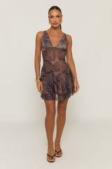 Brown Snake Print Mesh Skater Dress - Hampton