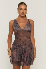 Brown Snake Print Mesh Skater Dress - Hampton