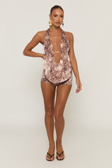 Pink Leopard Plunge Cowl Top & Micro Short Co-ord Set - Hattie