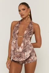 Pink Leopard Plunge Cowl Top & Micro Short Co-ord Set - Hattie