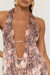 Pink Leopard Plunge Cowl Top & Micro Short Co-ord Set - Hattie