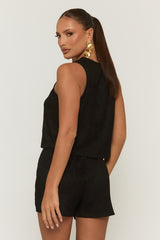 Black Crinkle Tie Front Top & Shorts Co-ord Set - Stephanie