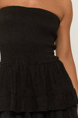 Black Shirred Textured Ruffle Playsuit - Annie