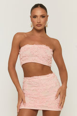 Pink Floral Textured Bandeau and Mini Skirt Co-ord Set - Sydney