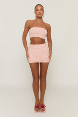 Pink Floral Textured Bandeau and Mini Skirt Co-ord Set - Sydney