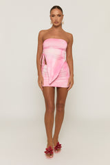 Pink Ruched Asymmetric Bandeau and Mini Skirt Co-ord Set - Lillie