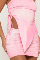 Pink Ruched Asymmetric Bandeau and Mini Skirt Co-ord Set - Lillie