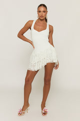 White Lace Waterfall Hem Mini Dress - Faryn